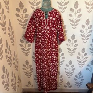 Red Embroidered Floral Caftan